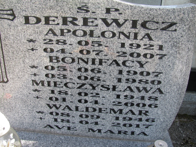 Mieczysława Monika Derewicz 1948 Białogard - Grobonet - Wyszukiwarka osób pochowanych