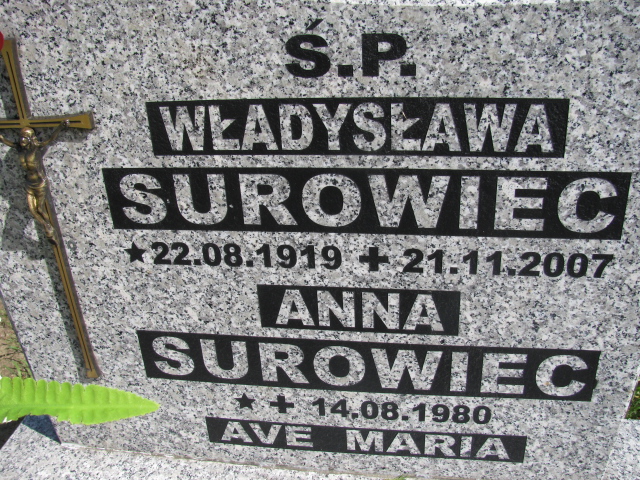 Władysława Surowiec 1919 Białogard - Grobonet - Wyszukiwarka osób pochowanych